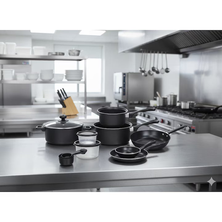 Set Complet Cu 22 De Piese Pentru Bucătărie Cu Oale, Tigăi, Wok, Tăvi, Ustensile, Accesorii